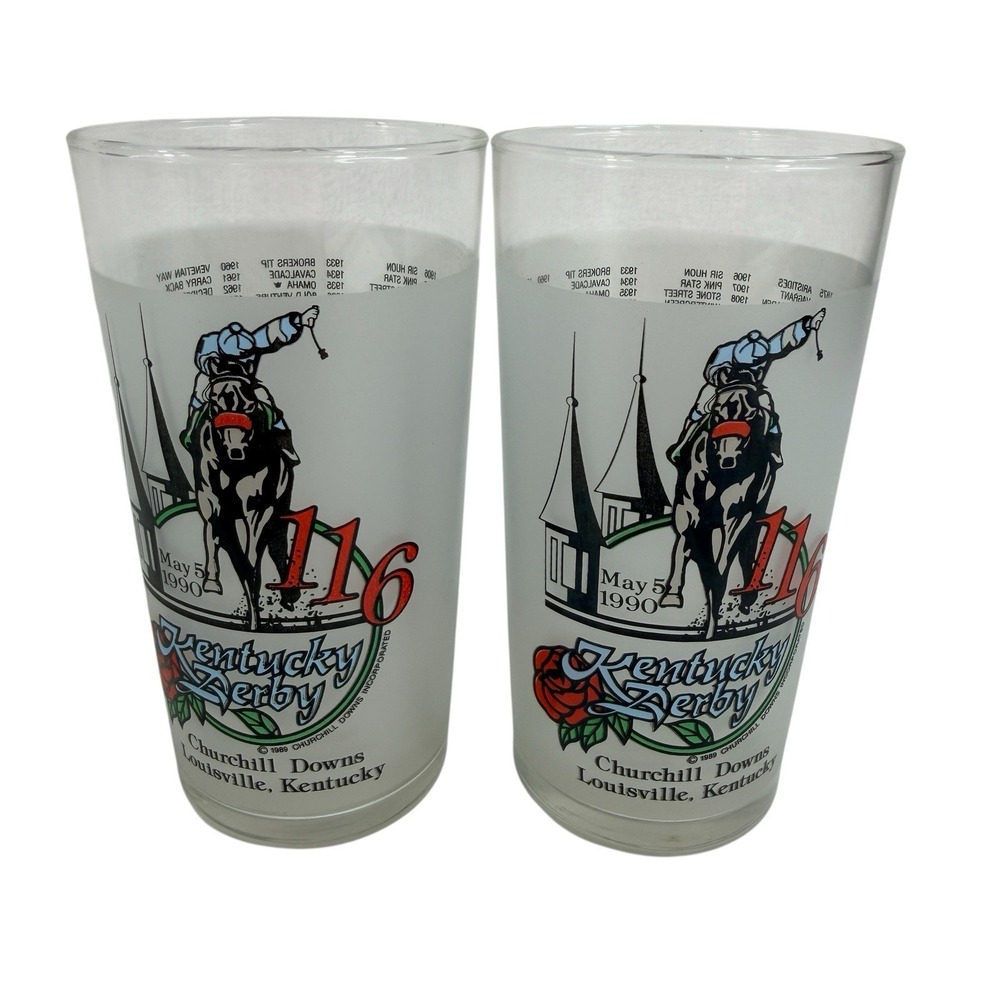 1990 Official Kentucky Derby Souvenir Collector Glasses Set of 2 Horse Racing